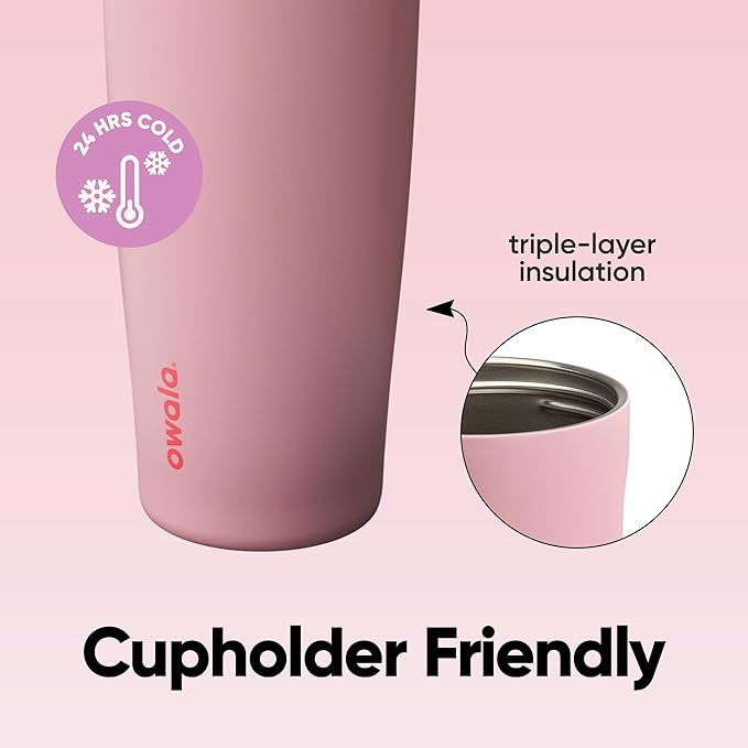 Owala FreeSip Sway Insulated Stainless Steel Water Bottle with Two-Way Spout, Built-In Straw and Bucket Handle, Made for Travel, School, and Sports, 40oz, BPA Free, Leak Proof, Pink Angel Food Cake Owala