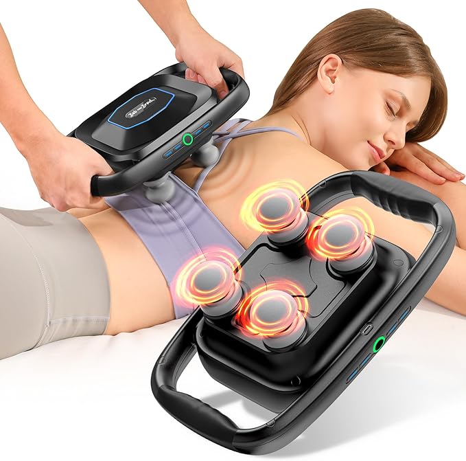 BOB AND BRAD A1 4-Head Massage Gun Deep Tissue, FSA Eligible/HSA Eligible, 4X Pain Relief Efficiency, Replaceable Massager Heads & Plate, Electric Percussion Massage Gun Tool for Back, Leg, Muscle - Bloomnest