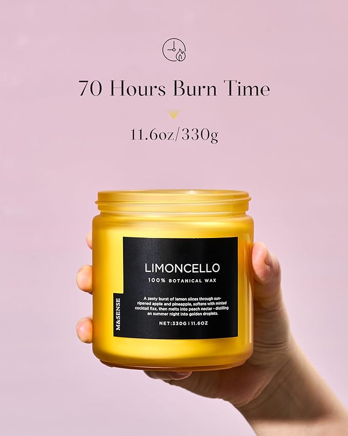 M&SENSE Limocello Scented Candle - 11.6oz Natural Soy Wax Non Toxic 70-Hour Slow Burning 2-Wick Lemon Highly Scent for Home Decor, Summer Candle for Yoga Spa & Meditation & Relaxing Gift - Bloomnest