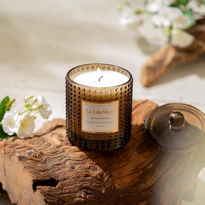 LA JOLIE MUSE Woody Jasmine Candles for Home Scented, Luxury Candles Gifts for Women, Mother's Day Gift, Natural Soy Wax, 75 Hours 10 OZ - Bloomnest