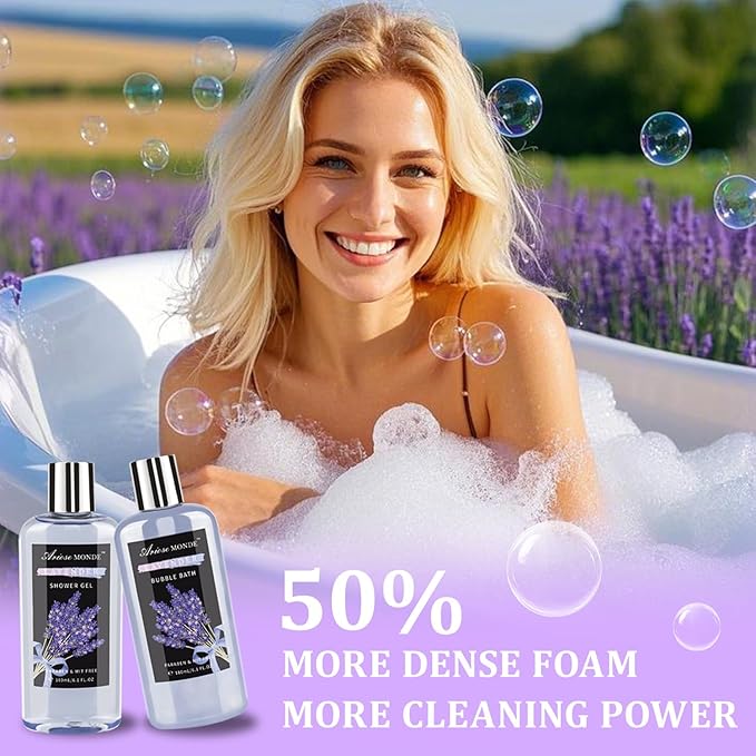 Spa Gift Basket Set, Lavender Home Spa Gifts for Women With Shower Gel, Bubble Bath, Body Butter, Bath Salt, Bomb, Oil, Soap - Gift Idea for Mother, Girlfriend, Wife - Bloomnest