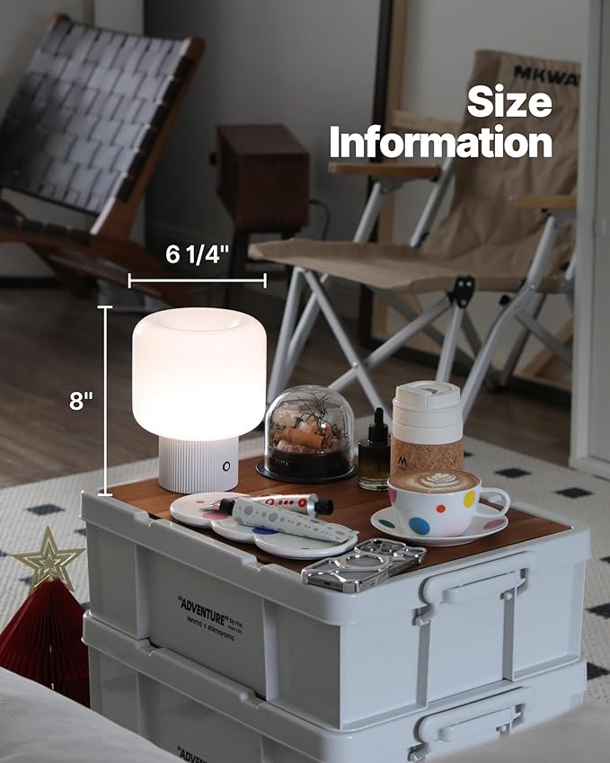 Halo Mushroom Lamp, 5W Cute Cordless Rechargeable Table Lamp with Glass Shade, 3 Color Temps LED Dimmable Ambient Lighting, Small Retro Touch Bedside Light for Bedroom Decor, White - Bloomnest