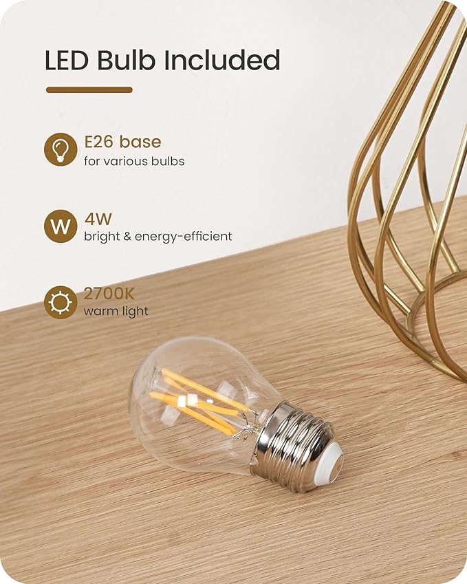 Gold Bedside Table Lamp, 12.6'' Small Table Lamp with Beige Linen Lampshade & Gold Teardrop Cage, Modern Little Cute Desk Lamp for Bedroom, Living Room, 2700K LED Bulb Included DE06TL05 - Bloomnest