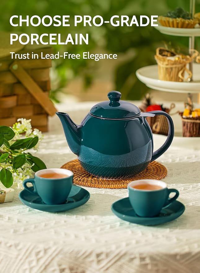 Sweese Teapots for Tea, 27 oz Porcelain Tea pot with Removable Stainless Steel Infuser, Tea Pots for Loose Tea - Dark Green - Bloomnest