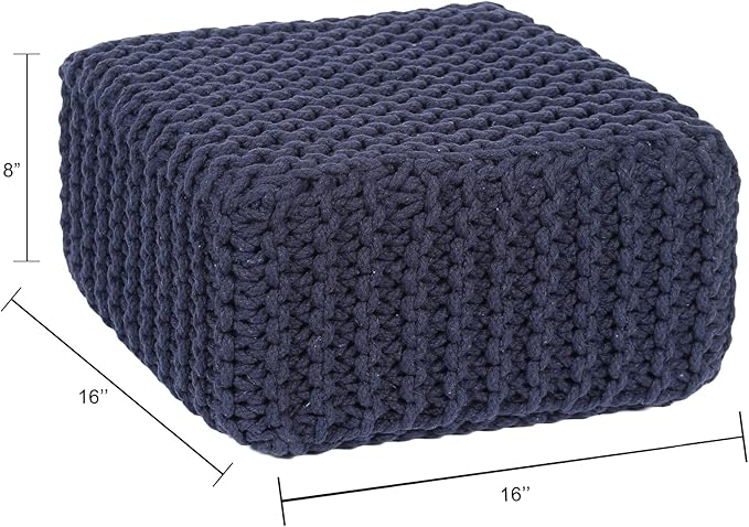 REDEARTH · Cube Low Pouf Foot Stool Ottoman - Hand Knitted Poof - Cord Boho Pouffe - Home Décor - Stuffed Footrest for Living Room - Nursery - Bedroom - Patio (16" x 16" x 8") - Navy Blue - Bloomnest