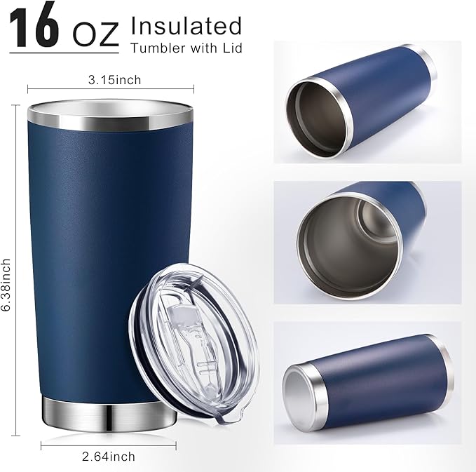 Sieral 36 Packs Stainless Steel Tumbler Bulk with Lid Vacuum Double Wall Insulated Travel Coffee Mug Powder Coated Tumbler Cup for Graduation Wedding Christmas Birthday Party(Navy Blue, 16 oz) - Bloomnest