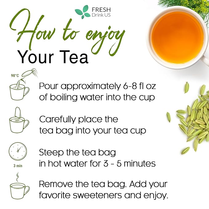 FreshDrinkUS, Premium 135 Fennel Tea Bags, 100% Natural & Pure from Fennel Seeds. Fennel Seed Herbal Tea. Fennel Seed Tea. Made with Natural Material Tea Bags. No Sugar, No Caffeine, No Gluten, Vegan. - Bloomnest
