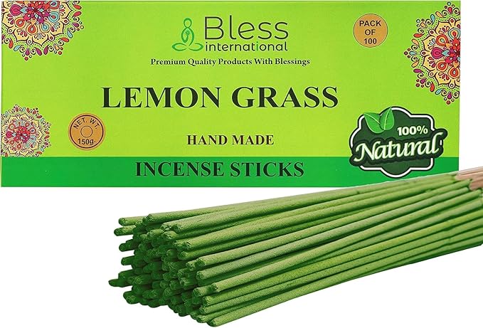 Bless-Lemon-Grass 100%-Natural-Handmade-Hand-Dipped-Incense-Sticks Organic-Chemicals-Charcoal-Free Purification-Relaxation-Positivity-Yoga-Meditation Best-Woods-Scent (100 Sticks(5.25 OZ)) BlessInternational