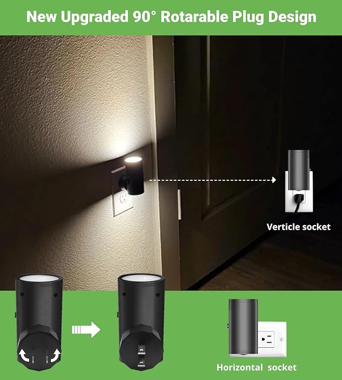 4 Pack Dimmable LED Night Light Plug-in with Dusk to Dawn Sensor, 5000K Daylight, 0-300LM Adjustable Brightness & 180° Rotating Head, Auto On/Off, for Bedroom, Bathroom, Kitchen, Hallway Outlet - Bloomnest