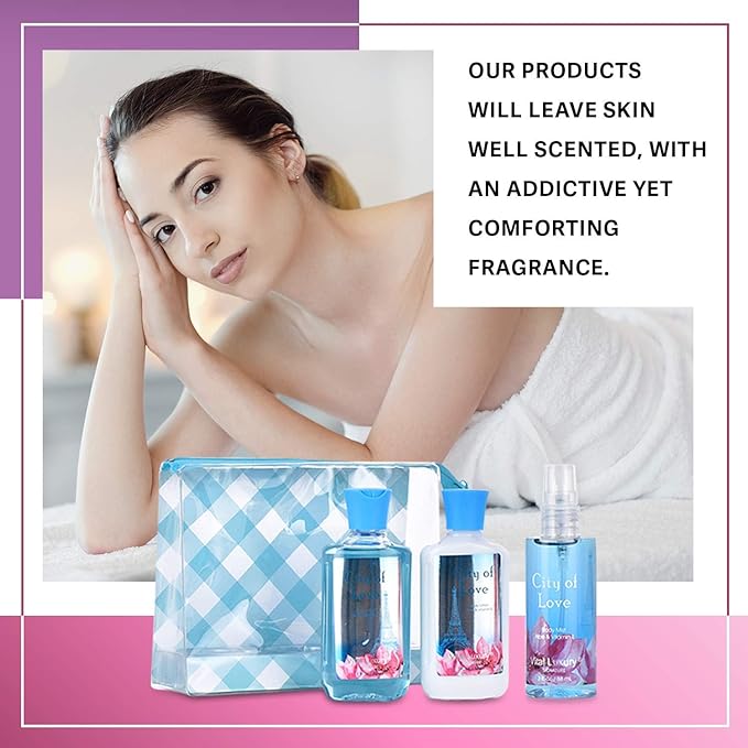 Bath & Body Care Travel Set - Home Spa Set with Body Lotion, Shower Gel and Fragrance Mist, Personal Body Care Travel Set (City of Love) - Bloomnest