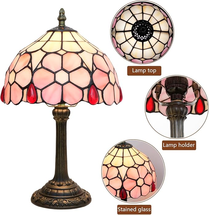 Tiffany Lamp Stained Glass lamp Small Bedside Table Lamps for Living Room Bedroom Dorm Kitchen Home Decor Festival Birthday Gift,Cherry Blossoms - Bloomnest
