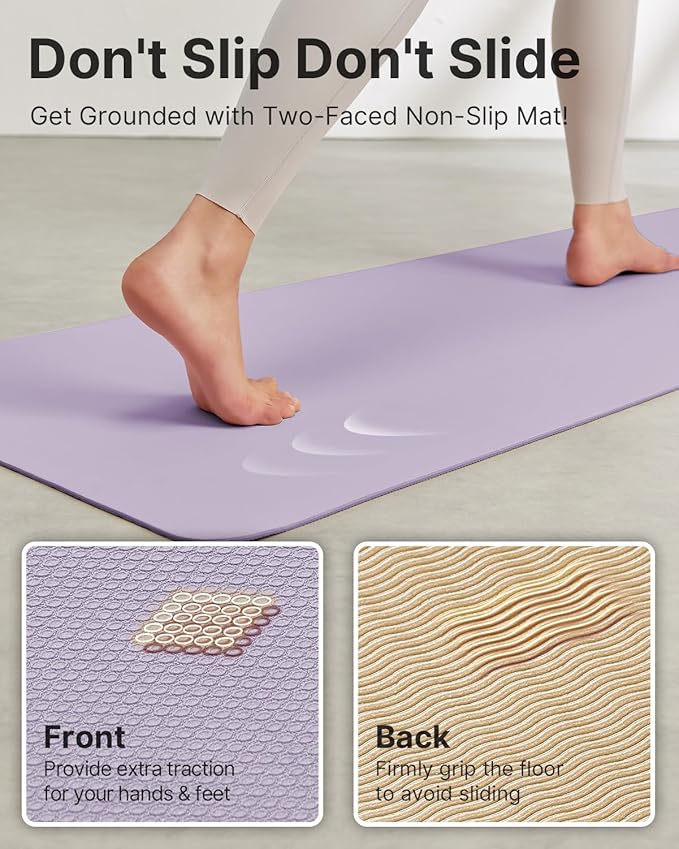 Yoga Mat,Non-Slip TPE Exercise Mat(1/4 Inch) for Pilates, Fitness & Barefoot Workouts, Home Gym Studio with Strap & Bag - Bloomnest
