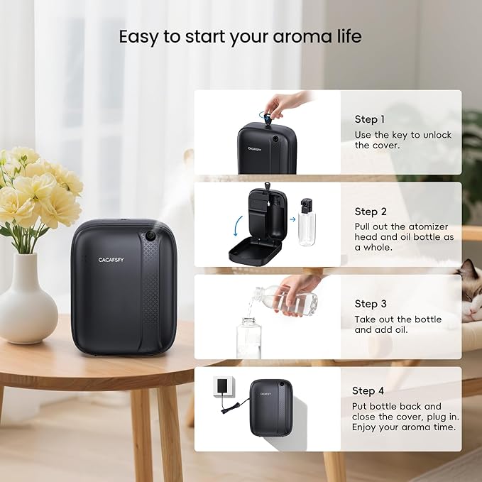 Waterless Essential Oil Diffuser,(2 * 50ml Fragrances Included) 3000 Sq.Ft Coverage 400ml Capacity Hotel Scent Diffuser,Cold Air Tech, App & Button Control,Scent Diffusers for Home Large Room (Black) - Bloomnest