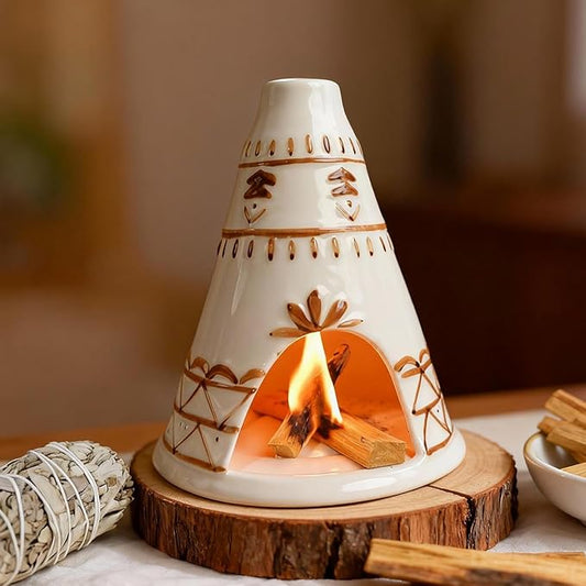 Handcrafted Palo Santo Holder Ceramic Chimney Incense Burner - Tent Shape - Safe for Palo Santo Sticks Sage & Incense Cones for Meditation Yoga Zen Altar Aromatherapy - Thoughtful Gift Idea MOUGIGI