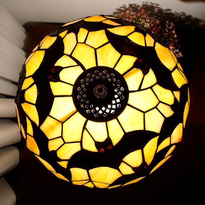Tiffany Lamp Black Bat Style Stained Glass Table Lamp Vintage Bedroom Bedside Light for Home Dorm Office Art Craft Antique Decor Accent Aesthetic Nightstand Reading Light 12x12x19 Inches - Bloomnest