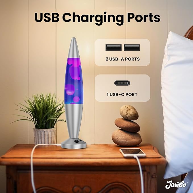 JAMBO Upgraded Motion Lamp – 16" Blue Liquid, Purple Wax – USB Ports, Timer – Night Light for Adults, Teens, Kids – Bedroom, Living Room, Office Décor Lamp - Bloomnest