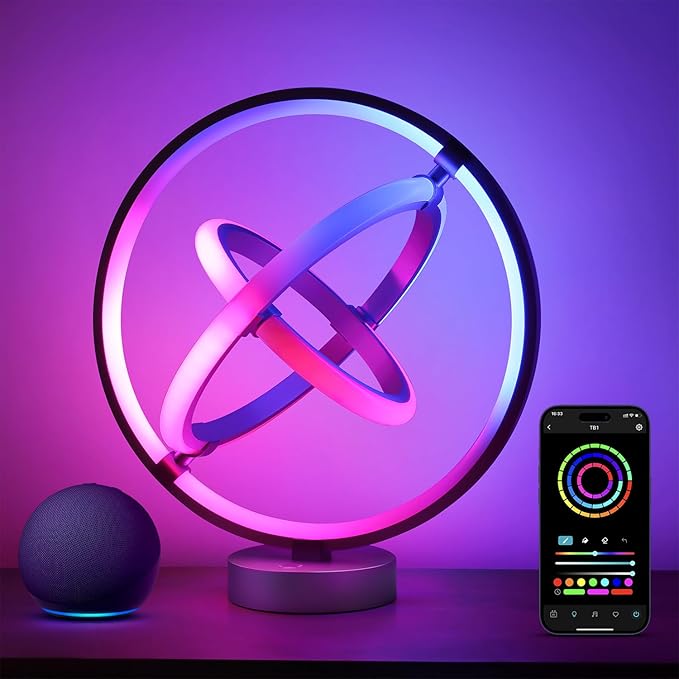 Lepro TB1 AI Smart Table Lamp, RGB+IC Addressable Color Changing Desk Light Alexa Google Home Enable, Music Sync, DIY Endless Scenes, APP Control Cool LED Lamp for Room Decor Ambient Lighting, 2.4 GHz - Bloomnest