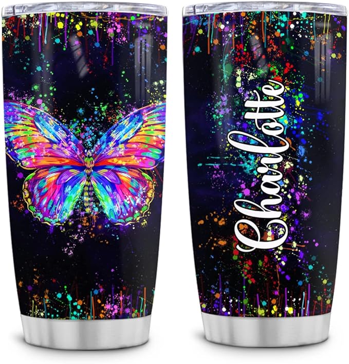 Wassmin Butterfly Tumbler Personalized Tumblers 20o 30oz With Custom Name Watercolor Butterflies Gifts For Women Girls Tumblers Stainless Steel Coffee Travel Mug Cup Birthday Christmas Stuff Gifts - Bloomnest