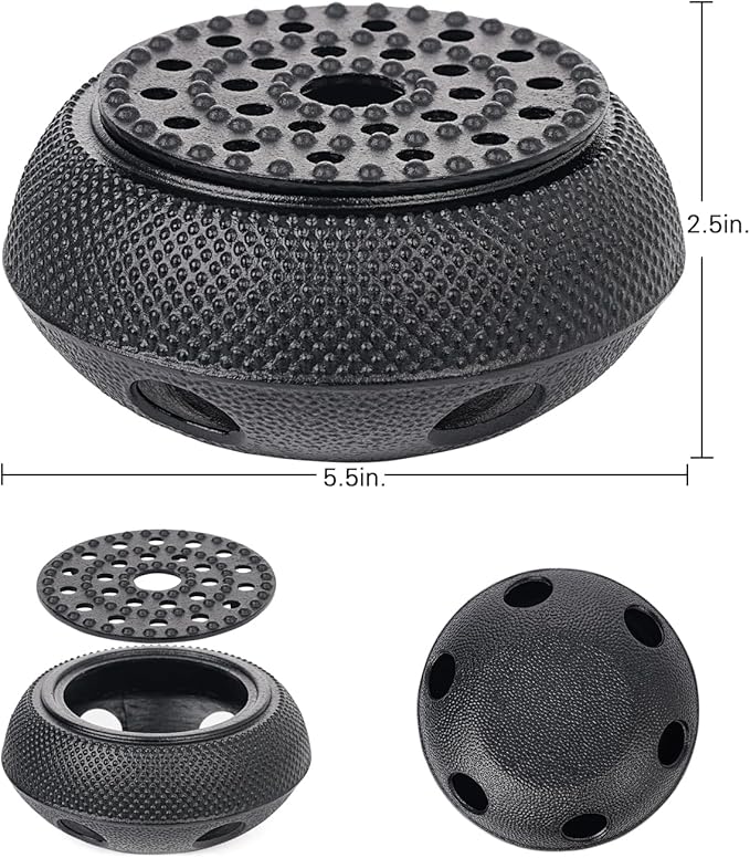 Sungmor Black Cast Iron Teapot Warmer - Japanese Tea Heater Base with Candle Holder, Heat Retaining Stand for Tetsubin or Glass & Ceramic Teapots - Bloomnest