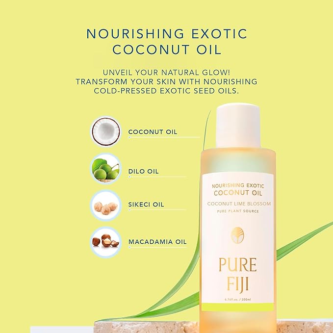 PURE FIJI Nourishing Exotic Coconut Body Oil, Coconut Lime Blossom (7.7 fl oz/230ml) - Bloomnest