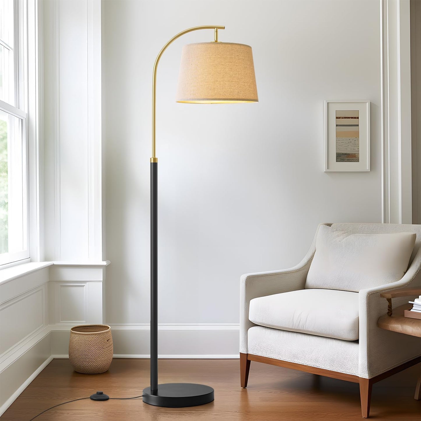 62.5" Floor Lamps for Living Room with Foot Switch Arc Tall Standing Lamp for Bedroom Mid Century Modern Corner Gold Black Floor Lamps for Office Nursery Industrial Reading Light Room Lamp