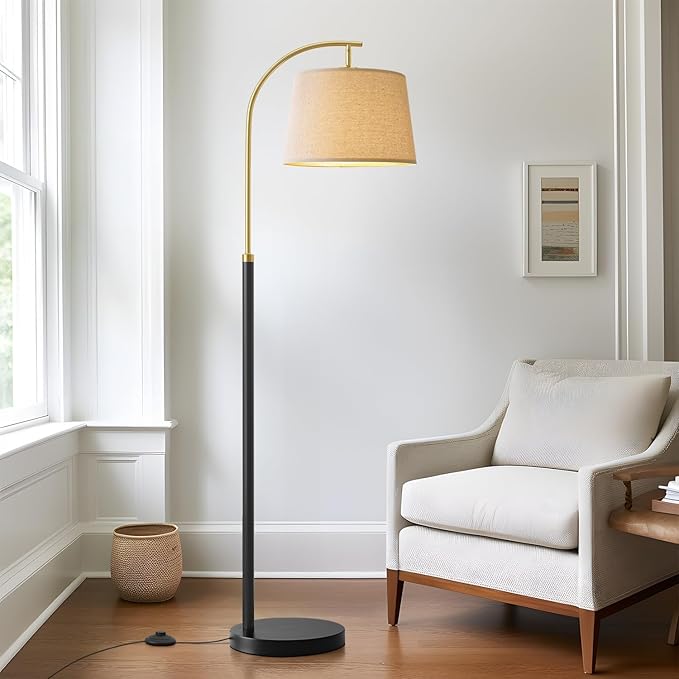 62.5" Floor Lamps for Living Room with Foot Switch Arc Tall Standing Lamp for Bedroom Mid Century Modern Corner Gold Black Floor Lamps for Office Nursery Industrial Reading Light Room Lamp - Bloomnest