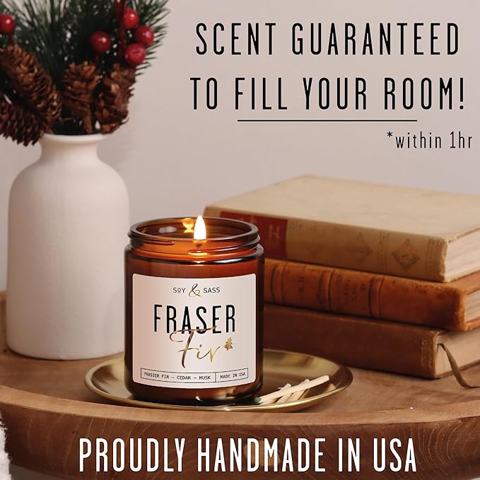 Fraser Fir Candles - Christmas Candles - 'Fraser Fir' w/Balsam Fir Cedar & Sandalwood Evergreen Tree Scent I Winter Evergreen Candle I Stocking Stuffers for Women I 9oz, 50Hr, USA Made - Bloomnest