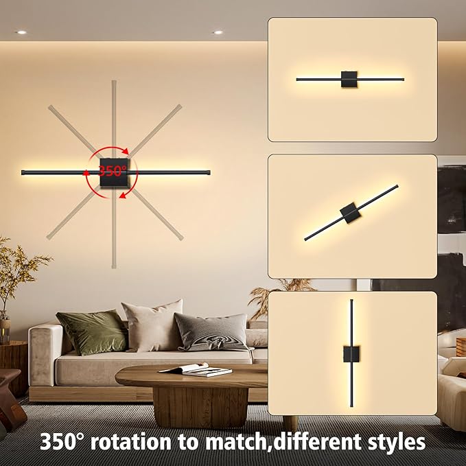 Wall Sconces Battery Operated, Wall Sconces 3000K-6000K Dimmable Rechargeable Wall Sconce with Remote Control, 350°Rotate LED Wireless Wall Lights for Living Room, Hallway, Bedroom(Black) - Bloomnest