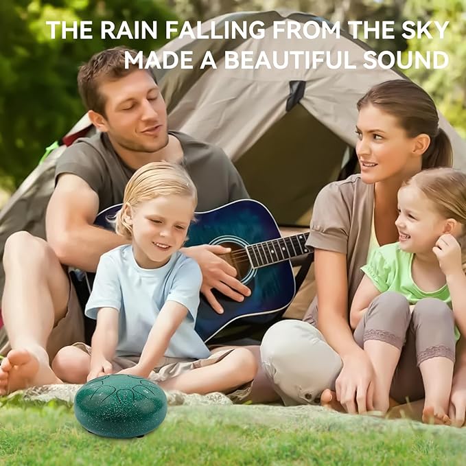 Rain Drum for Outside 6 inch 8 Notes, Steel Tongue Drume with Mallets for Musical Education Entertainment Gifts (Green, 6 Inch)