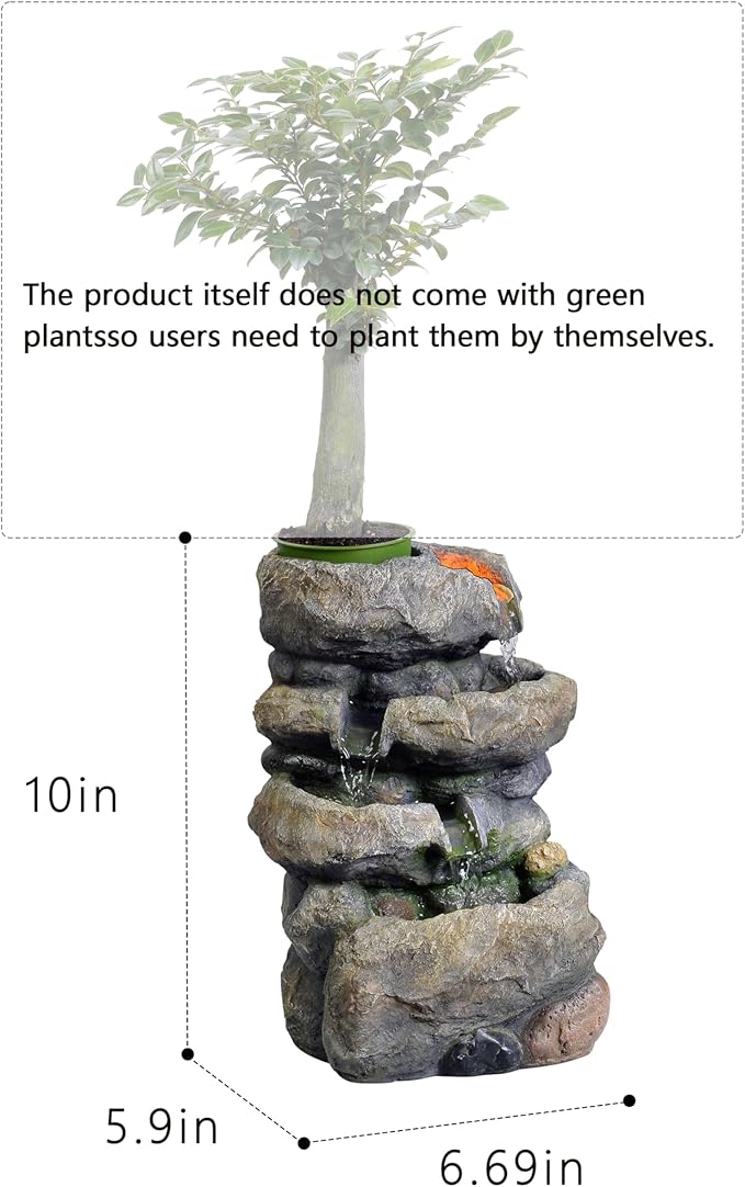 Kalona Tabletop Waterfall Fountain Rockery Fountains Soothing Sound Tabletop Fountains Home/Office Decor with a Small Plastic Pot to Grow The Plant by Yourself(Automatic Watering)(22020) - Bloomnest