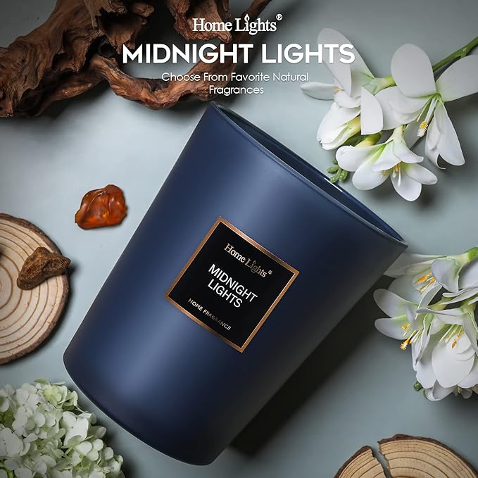 HomeLights Highly Scented Soy Candles Big 33.3 oz for Home. 3 Cotton Wicks, Smokeless Long Lasting 130 hrs in Midnight Lights. 5x6, Great Gift for Women & Men - Bloomnest
