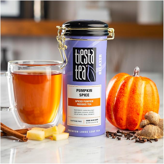 Tiesta Tea - Pumpkin Spice Rooibos Loose Leaf Tea, Premium Caffeine-Free Herbal Infusion, Refillable Tin Can, Brew Hot or Iced, Makes up to 50 Cups, 5 Ounce - Bloomnest