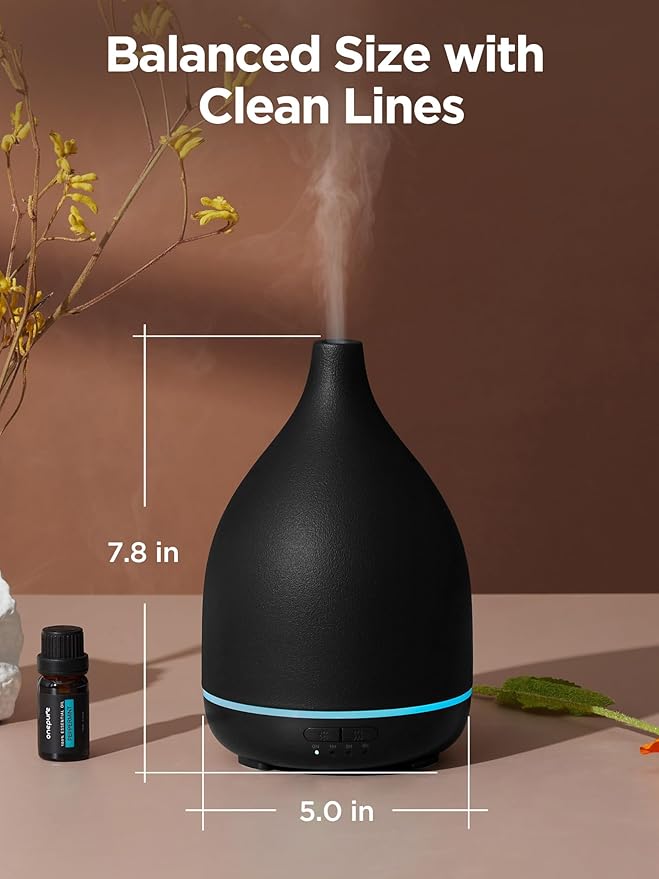 InnoGear Oil Diffuser, 300ML Ceramic Diffuser for Essential Oils Handcrafted Aromatherapy Diffuser Ultrasonic Cool Mist Humidifier with 4 Timers Waterless Auto Off for Room Office, Black - Bloomnest