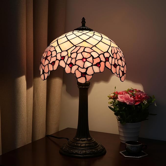 Tiffany Lamp Bedside Table Lamp-Nightstand,Stained Glass Lamp for Bedroom Dorm Living Kitchen, Aesthetic Cute Home Decor Gift, Cherry Blossom - Bloomnest