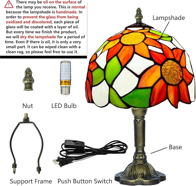 Sunflower Tiffany Lamp, 8 Inch Small Stained Glass Lamp for Bedside, Living Room - Bloomnest