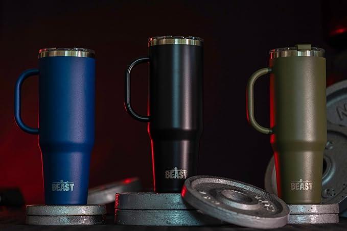 Beast 50 oz Tumbler Stainless Steel Vacuum Insulated Coffee Ice Cup Double Wall Travel Flask (Matt Black) - Bloomnest