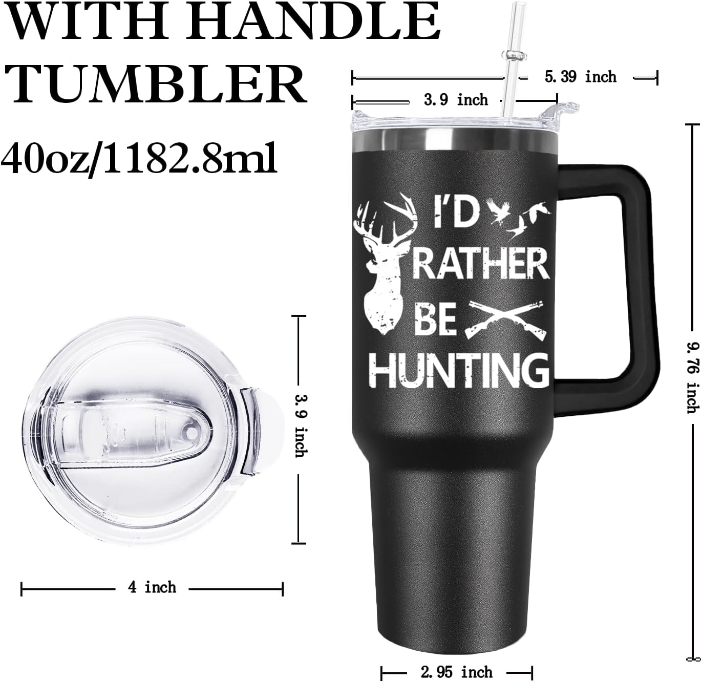 Ceovfoi Hunting Gifts for Men, 40 oz Deer Hunting American Flag Stainless Steel Tumbler with Handle Lid and Straw, Hunting Stuff Supplies Accessories