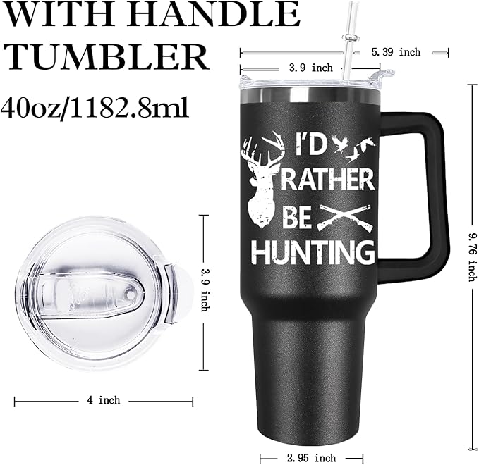 Ceovfoi Hunting Gifts for Men, 40 oz Deer Hunting American Flag Stainless Steel Tumbler with Handle Lid and Straw, Hunting Stuff Supplies Accessories - Bloomnest