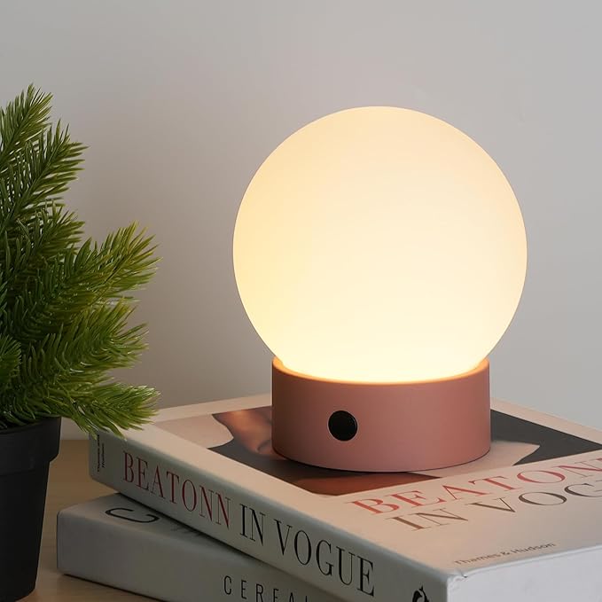 Small Cute Cordless Table Lamp Rechargeable, Battery Operated Shower Lamp Waterproof, Touch Dimmable Globe Ambient Light for Outdoor/Bedside/Patio/Dining (Pink) - Bloomnest