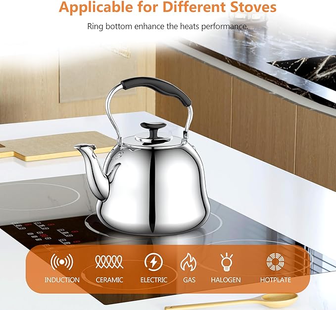 2L Whistling Stovetop Tea Kettle - Food Grade Stainless Steel Teapot with Fast Boil, Wide Mouth, Anti-Scalding Handle, Ideal for Stove Top – Perfect for Tea, Coffee & Hot Water - Bloomnest
