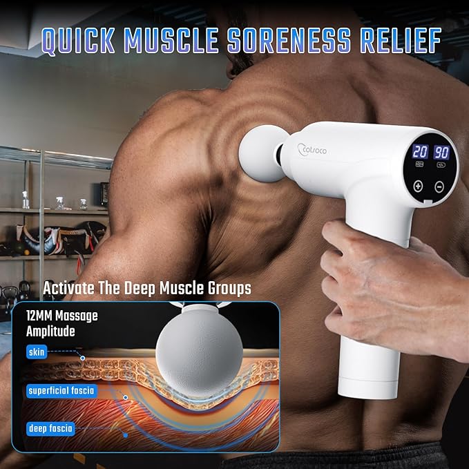 cotsoco Massage Gun Deep Tissue, Muscle Massage Gun with 9 Attachment Heads 20 Speeds & Silent Brushless Motor for Pain Relief, Handheld Percussion Back Massager Gun for Athletes(White) - Bloomnest