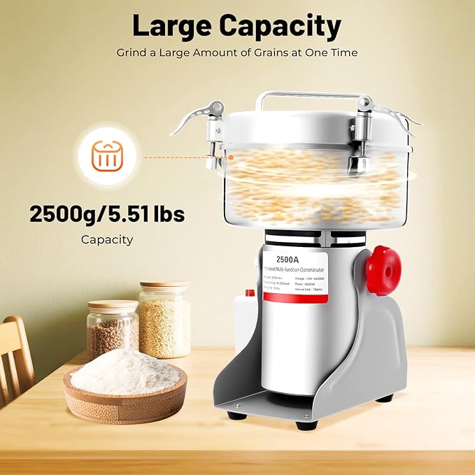 Electric Grain Mill Grinder, 2500g/5.51lb High-speed 32000r/min Food Grinder, 110V 4500W Countertop Grain Mill for Dry Spice Herbs Grains Coffee Rice Pepper (2500g) - Bloomnest