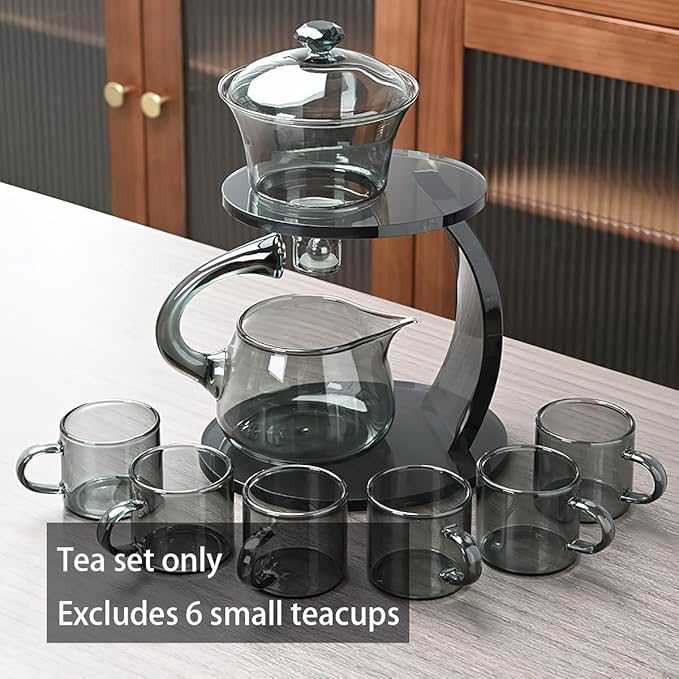 Magnetic Glass Tea Pot Semi Automatic lazy Kungfu Drip TeaPot Magnetic Rotation Heat Resistant Teapot Magnetic Attraction Water Rotating Cover Bowl Suitable for Home/Office Reception Tea Set - Bloomnest