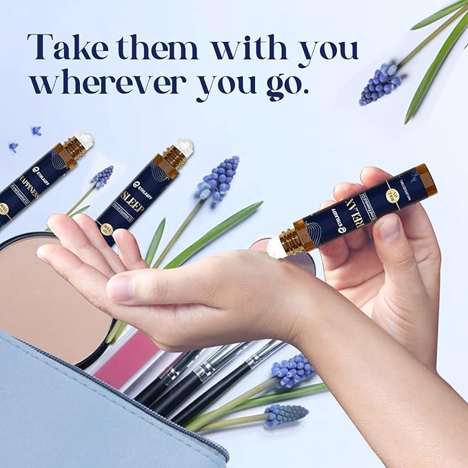 Essential Oil Roller Set, (Sleep, Relax, Happiness) Aromatherapy Roll On for Body Skin Care, Home - Natural Aromatherapy Gift, Relaxtion Gift, Stress Relief Gift for Women and Men - Bloomnest
