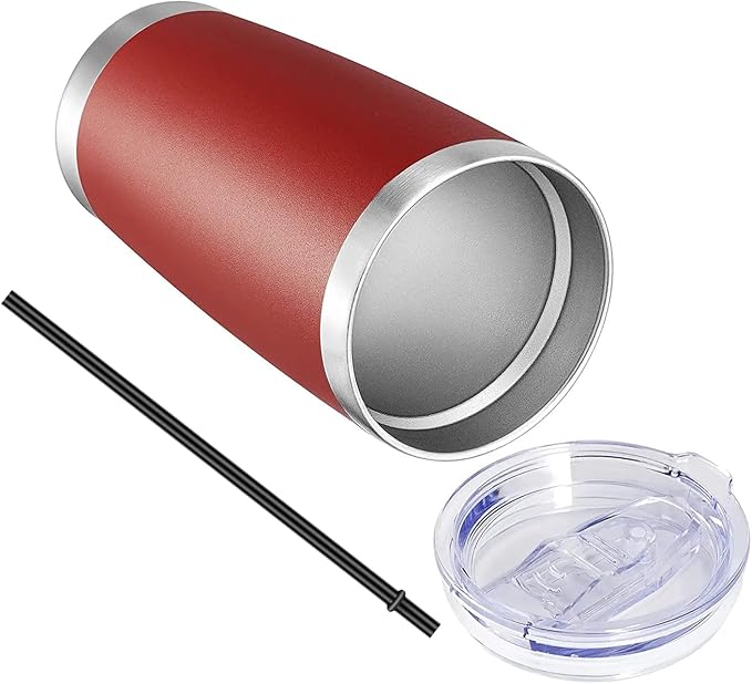 VEGOND 20oz Tumbler with Lid and Straw Stainless Steel Tumbler Cup Bulk Vacuum Insulated Double Wall Travel Coffee Mug Powder Coated Coffee Cup(Powder Red 6 Pack - Bloomnest