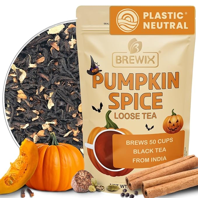 BREWIX, Pumpkin Spice Black Tea, Loose Leaf Tea (50+ Cups, 3.53oz/100g) | Fall | Halloween | Warm and Spicy - Bloomnest