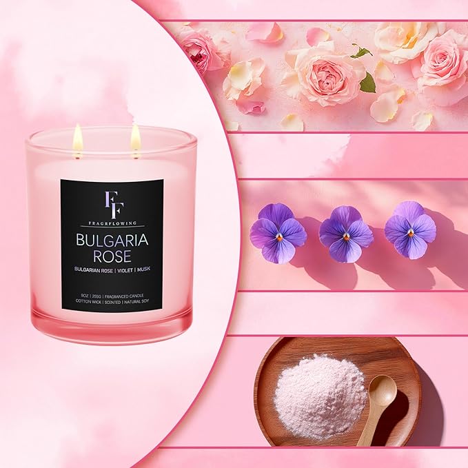 Bulgaria Rose Scented Candle, 2-Wick Luxury Soy Wax Candle, 9 oz Aromatherapy Candle Home Fragrance Candles Gift - Bloomnest