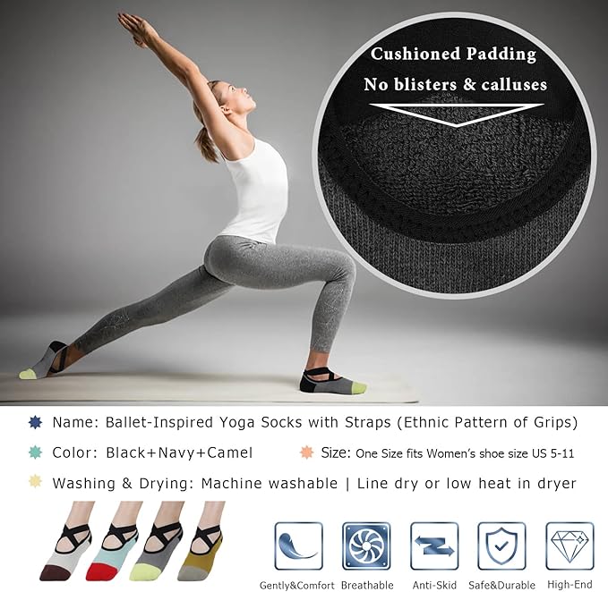 Ozaiic Pilates Socks for Women Non Slip Grip, Yoga Socks with Grippers for Barre, Hospital, Ballet, Dance, Barefoot Workout - Bloomnest
