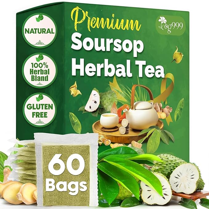 TOG999, Premium Soursop Herbal Tea Bags | 60 Count | Loose Leaf Powder Blend with Soursop Leaves, Lemongrass, Ginger, Licorice Root & Orange Peel – Naturally Aromatic Herbal Tea. Vegan. Caffeine-Free (60 Bags Soursop Herbal Tea) - Bloomnest