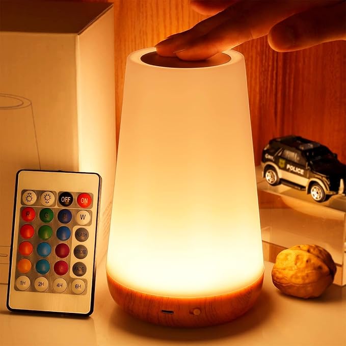 THAUSDAS Night Light, Dimmable Touch Lamp for Bedroom, Portable Table Bedside Lamp, 5 Brightness 13 RGB Colors, Night Lights for Baby Nursery Bathroom - Bloomnest